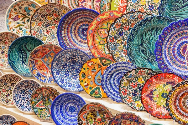 Istanbul Turkey September 2021 Plates Grand Bazaar Historical Market Popular — Stock Photo, Image