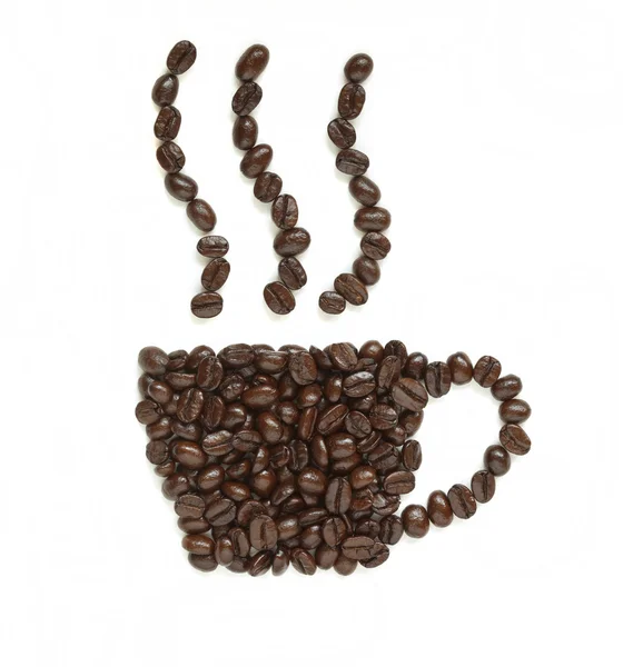 Coffee beans make coffee cup shape — Stock Photo, Image