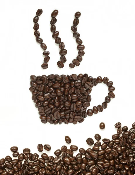 Coffee beans make coffee cup shape — Stock Photo, Image