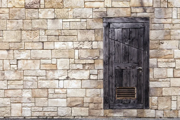 Old Wooden Door on Grunge Brick Wall — Stock Photo, Image