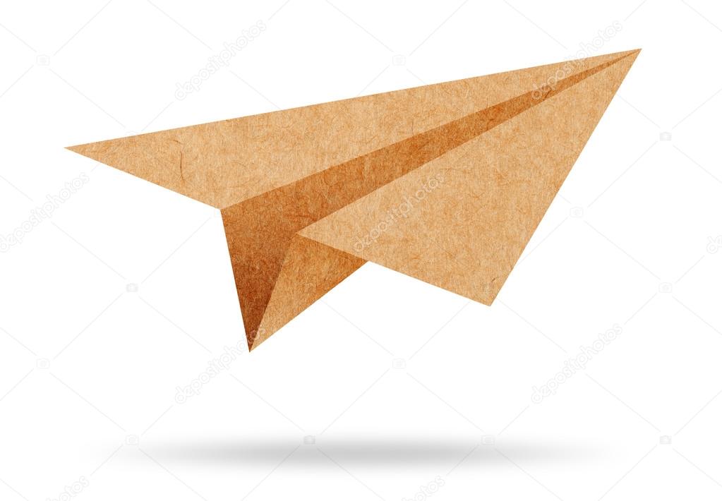 Recycle paper plane on white background