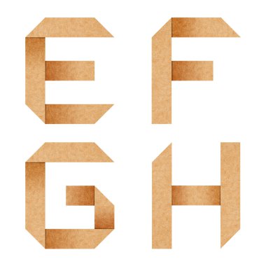 e, f, g, h origami alfabesi harfleri geri dönüştürülmüş kağıttan