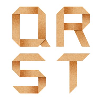 q, r, s, t origami alfabesi harfleri geri dönüştürülmüş kağıttan
