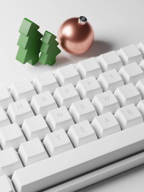 Bilgisayardaki Yeni Yıl Metni ve Masa3D Görünümü Dekorasyonu