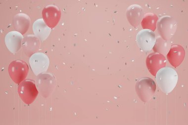 Yeni yıl balonu ve konfeti. Bayrak tasarımı. 3B Görüntü