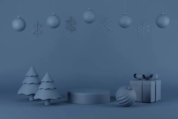 Prodotto Podio Natale Capodanno Concetto Con Albero Natale Fiocco Neve — Foto Stock