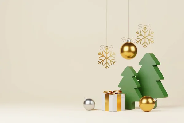 Konfeti ve dekorasyonlu Noel ve Yeni Yıl Hediyeleri. Bayrak tasarımı 3D İllüstrasyon