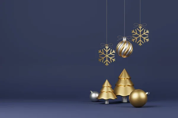 Konfeti ve dekorasyonlu Noel ve Yeni Yıl Hediyeleri. Bayrak tasarımı 3D İllüstrasyon