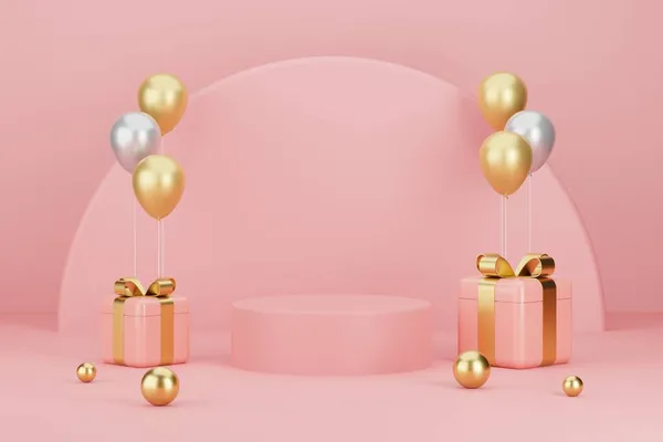 Product Podium New Year Gifts Balloons Background Illustration — Stock Photo, Image
