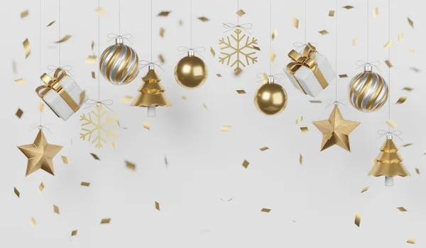 Kerst Nieuwjaar Geschenken Met Confetti Decoratie Banner Ontwerp Illustratie — Stockfoto