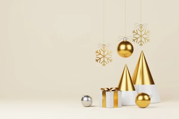 Konfeti ve dekorasyonlu Noel ve Yeni Yıl Hediyeleri. Bayrak tasarımı 3D İllüstrasyon