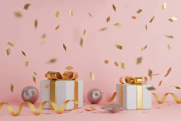 Nieuwjaarsgeschenken Confetti Banner Ontwerp Illustratie — Stockfoto