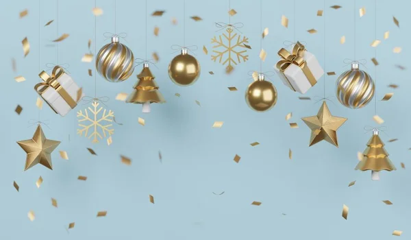 Kerst Nieuwjaar Geschenken Met Confetti Decoratie Banner Ontwerp Illustratie — Stockfoto