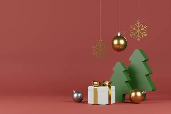 圣诞及新年礼物配上五彩纸屑及装饰品 横幅设计3D插图 — 图库照片