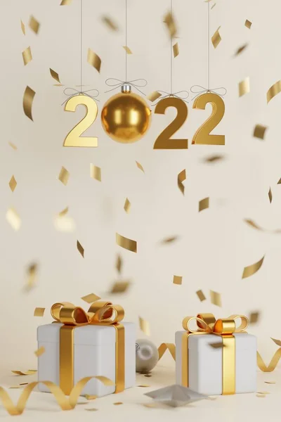 Regalos Año Nuevo Confetti Banner Diseño Ilustración —  Fotos de Stock