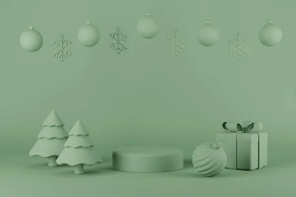 Produto Podium Natal Ano Novo Conceito Com Árvore Natal Floco — Fotografia de Stock