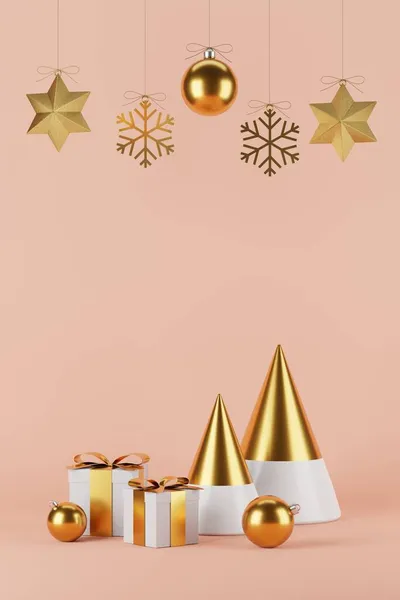 Weihnachts Und Neujahrsgeschenke Mit Konfetti Und Dekoration Bannerdesign Illustration — Stockfoto