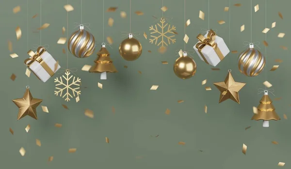 Christmas New Year Gifts Confetti Decoration Banner Design Illustration — Stock Photo, Image