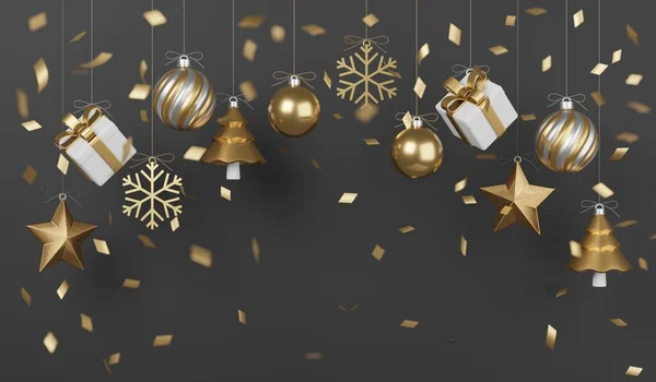 Kerst Nieuwjaar Geschenken Met Confetti Decoratie Banner Ontwerp Illustratie — Stockfoto
