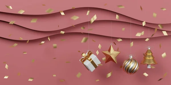 Weihnachts Und Neujahrsgeschenke Mit Konfetti Und Dekoration Bannerdesign Illustration — Stockfoto