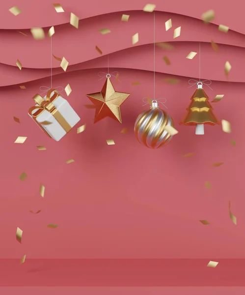 Regali Natale Capodanno Con Coriandoli Decorazioni Banner Design Illustrazione — Foto Stock