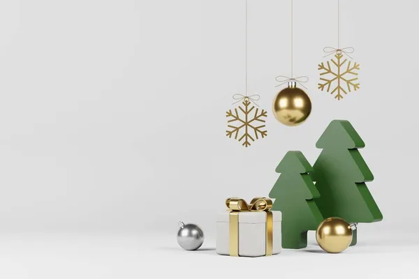 Konfeti ve dekorasyonlu Noel ve Yeni Yıl Hediyeleri. Bayrak tasarımı 3D İllüstrasyon