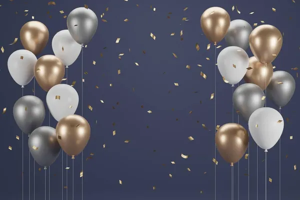 Nieuwjaarsballon Confetti Banner Ontwerp Illustratie Rechtenvrije Stockfoto's