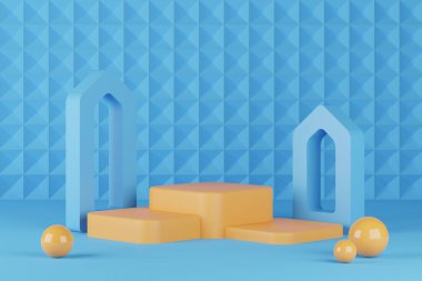 3d illüstrasyon Mavi ve Turuncu asgari podyum ürün görüntüsü soyut arkaplan