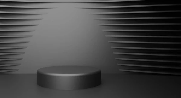 Scena Minimale Con Forme Geometriche Podi Cilindri Sfondo Nero Scena — Foto Stock