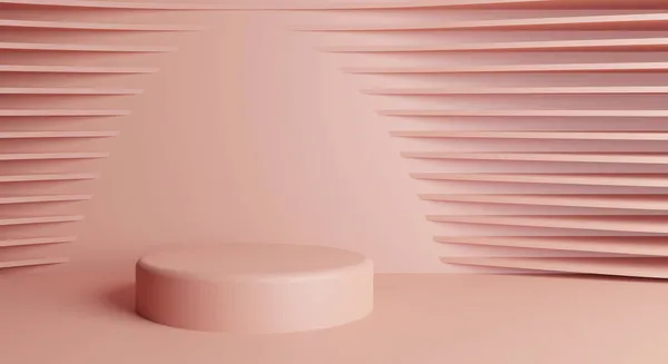 Illustratie Minimaal Tafereel Met Geometrische Vormen Cilinder Podia Roze Achtergrond Stockafbeelding