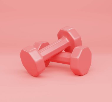 3 boyutlu illüstrasyon, Pembe Arkaplanda Pembe Dumbbell.