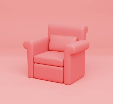 3 boyutlu illüstrasyon, Pembe arkaplanda Pembe Kanepe.