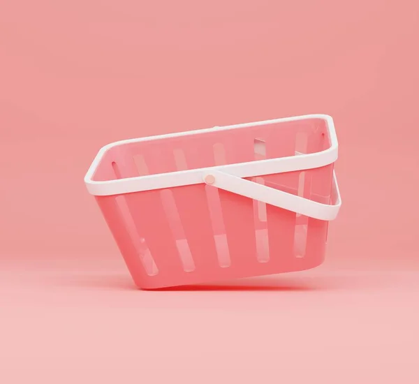 3Dイラスト ピンクの背景のショッピングバスケット — ストック写真