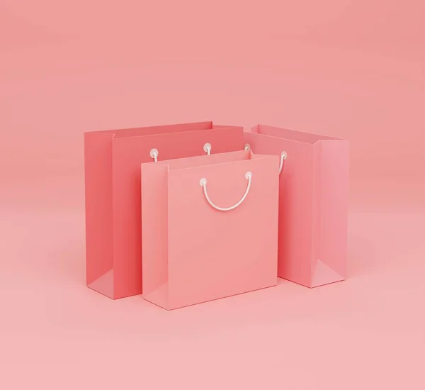 3Dイラスト ピンクのショッピングバッグにピンクの背景 — ストック写真