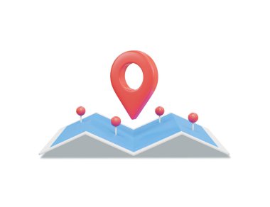 3D illustration, Map with a pin isolated on white