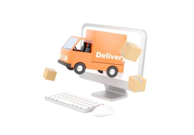 3D illustration, Delivery Truck Delivery service and transport logistics