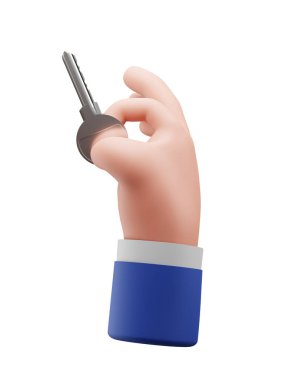 3D illustration, Hand hold a Key on white background