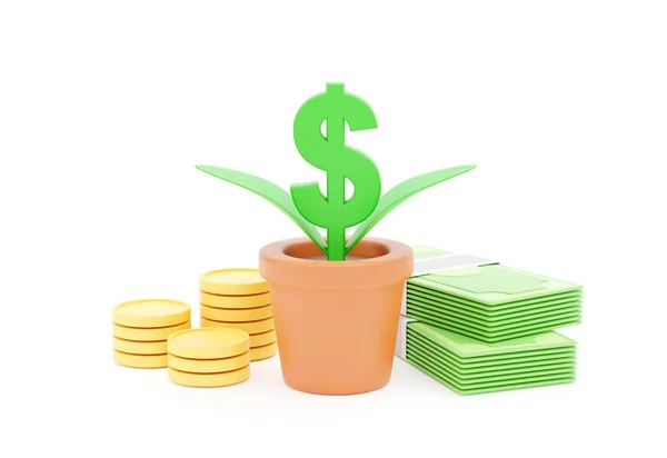 Illustration Dollar Tree Plant Pot Bank Note Coins Wealth Concept — Stock Photo, Image
