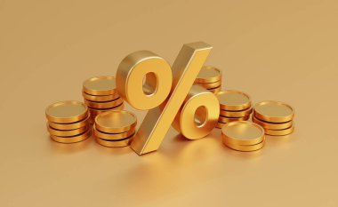 Altın arka planda altın madeni para yığını ve kâr konsepti. Altın sikkeler ya da para birimi. 3B görüntüleme.