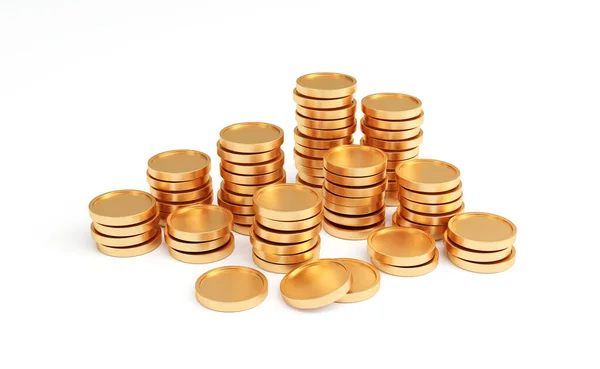 Stapel Goldener Münzen Auf Weißem Hintergrund Mit Gewinnkonzept Goldmünzen Oder — Stockfoto