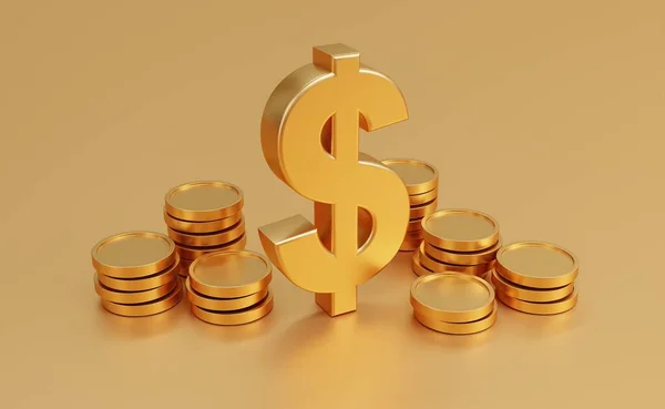 Pila Monedas Oro Sobre Fondo Dorado Con Concepto Ganancia Monedas —  Fotos de Stock