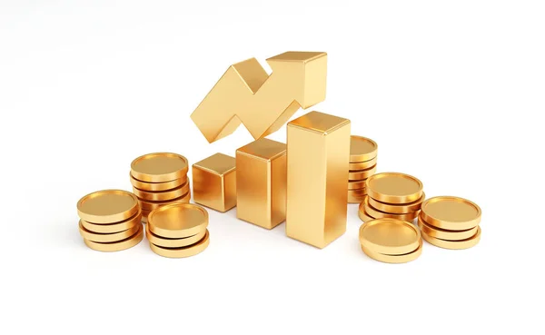 利益の概念を得ることと白い背景に黄金のコインのスタック 金貨やビジネスの通貨 3Dレンダリング — ストック写真