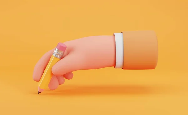 3Dイラスト 手は黄色の鉛筆を保持 — ストック写真