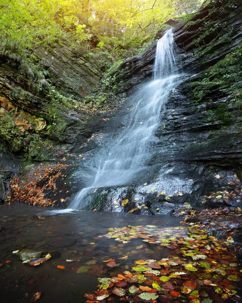 Vackert vattenfall på hösten skog — Stockfoto