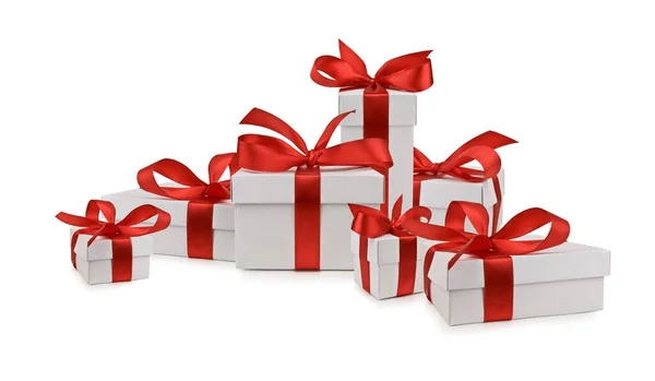 Set of Christmas gift box with red bow isolated on white — Stock Photo, Image