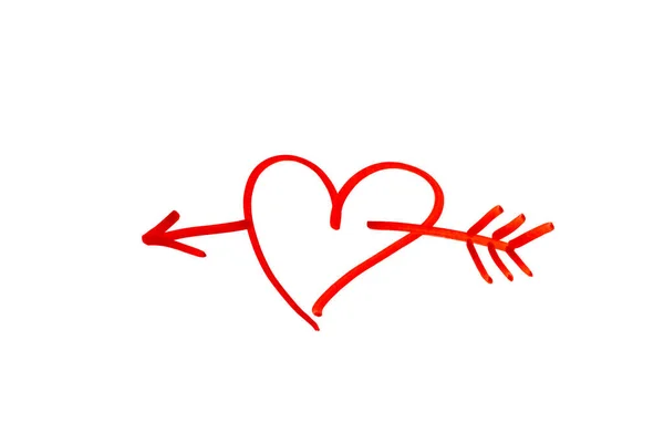 Design creativo di cartolina di San Valentino con cuore rosso disegnato con un pennarello — Foto Stock