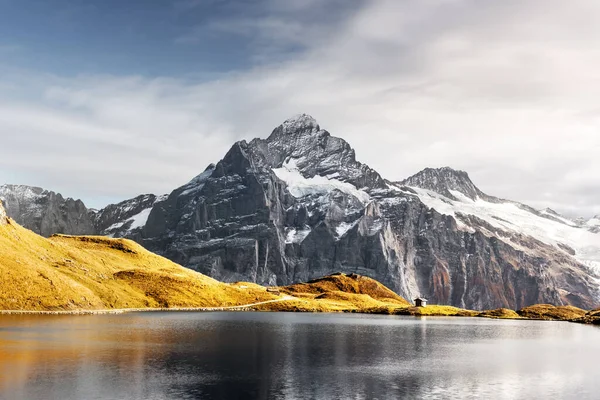 Lac Bachalpsee Dans Les Alpes Suisses Pics Enneigés Wetterhorn Mittelhorn — Photo