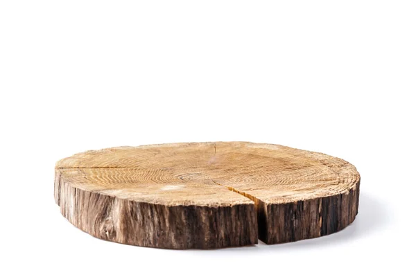 Wooden Plate Carved Tree Trunk Isolated White Background Can Used — Zdjęcie stockowe