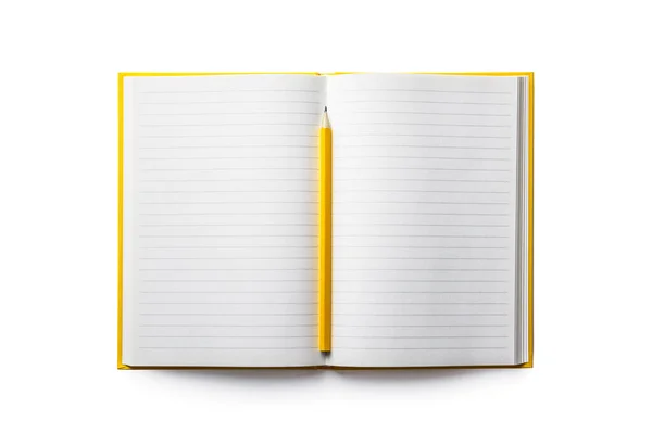 Empty Notebook Yellow Pencil Isolated White Background — ストック写真