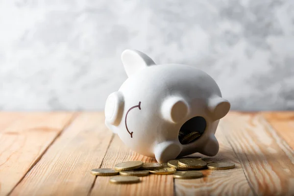 Sad Piggy Bank Stack Euro Coins Symbolizing Fall Monetary Assets — ストック写真